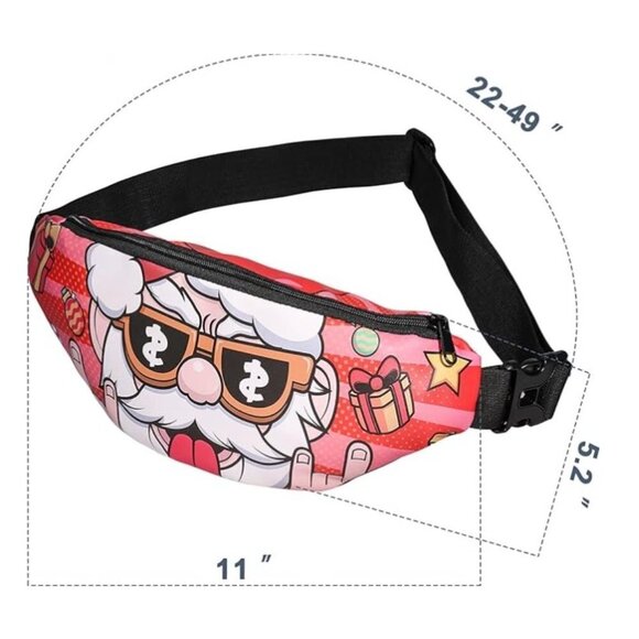 Santa Printed Waist Pack, Waterproof Adjustable Fanny Pack Unisex - Picture 2 of 6